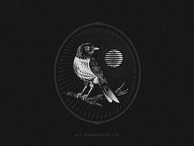 BA Robinson bird design emblem etching illustration logo retro sun vector vintage