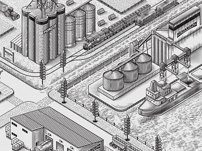 Richardson Pioneer agriculture editorial facility farming grain industrial isometric illustration richardson pioneer ship truck vector vintage warehouse wheat