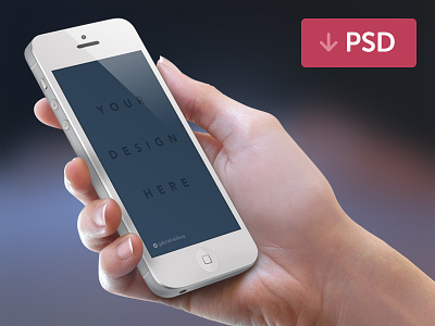 Free iPhone Mockup PSD White angle download free freebie hand holding iphone layers mockup phone photoshop psd template white