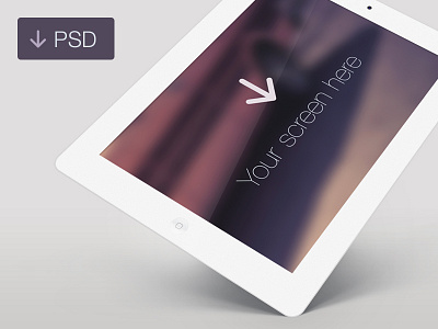 Free iPad White Angle PSD angle arrow download focus free freebie ios ipad ipad3 minimalistic photoshop presentation psd purple tilt white