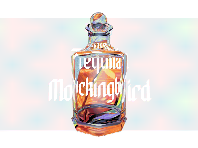 Tequila Mockingbird 3d bottle c4d cgi cinema 4d distortion glass modelling refraction rendering ripple tequila