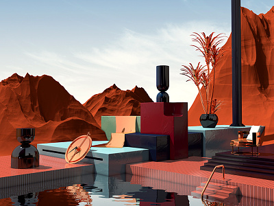 Timing Is Everything 3d cgi cinema 4d desert pool render sculpture surreal