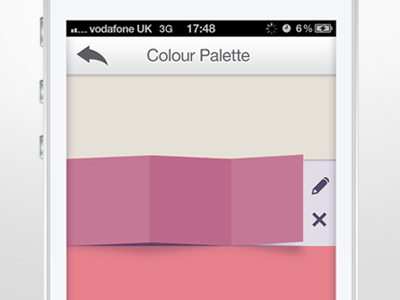Colour Palette Slide iOS App app application back color colour cross delete design fold folding hidden iphone mobile palette pencil photoshop pink slide ui ux yellow