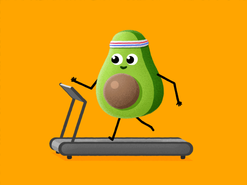Keep running animation avocado character fit gif healthy loop run running
