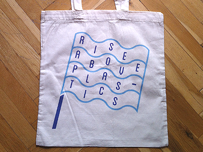 Rise Above Plastics above bag flag ivaylo nedkov ocean plastics print rise tote typography wave