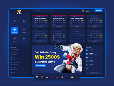 Online Casino - Tournaments blue casino dark design game games online tournaments ui ux