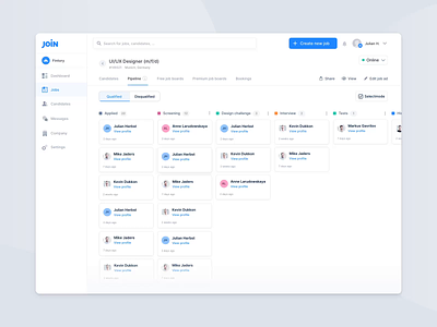 Candidate Pipeline – Hiring Platform animation backend candidates cards clean dashboard experience flow hiring interactive intuitive job tool management pipeline ui user interface ux