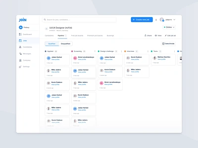 Candidate Pipeline – Hiring Platform animation backend candidates cards clean dashboard experience flow hiring interactive intuitive job tool management pipeline ui user interface ux