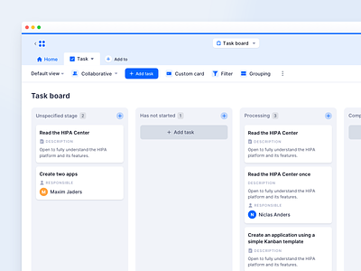 Kanban Board – HIPA Cloud air table cards interface intuitive kanban board light management minimal modern pipeline product stages tables tasks ui user centered user experience user interface users ux