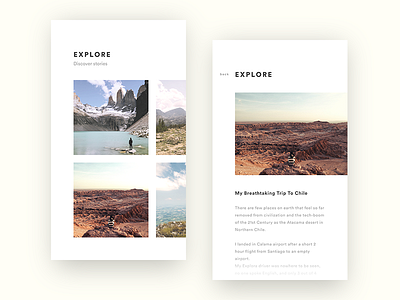 EXPLORY - Story App app blog cards clean interface ios journal light minimal sleek ui ux