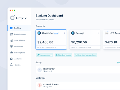 Online Banking – Application app design cards fintech interface intuitive light minimal modern online banking simple ui ux web webapp website