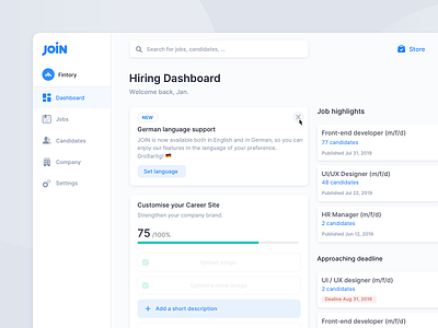 Hiring & Job Ad Platform – Dashboard board clean dashboard graphs hiring joblisting light minimal modern screendesign ui ux webapp website