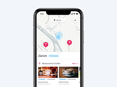 Location Switcher – Coupon App animation app application clean dropdown interaction list location map minimal switcher ui ux