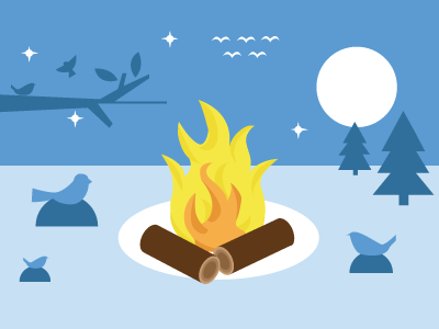 Campfire birds blue fire illustration