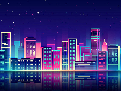 City Lights building city futuristic light neon new york night retro shutterstock skyline vector view
