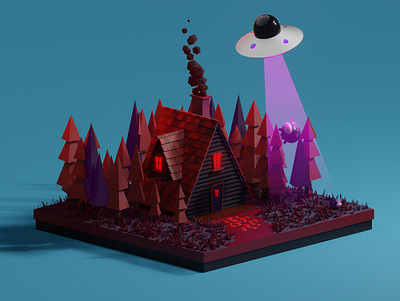 Alien Invasion - Low Poly 3D Illustration 3d 3d modeling blender graphic design illustration
