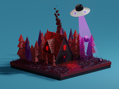 Alien Invasion - Low Poly 3D Illustration