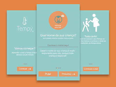 Child's Thermometer device app onboarding UI baby child device onboarding thermometer tutorial ui