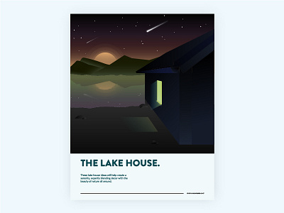 Little house by the lake editorial illustration illustration