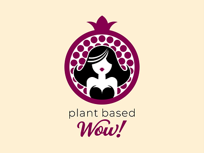 Plant Based Wow Logo badge design logo plant based pomegranate