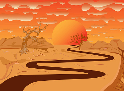 Sunset art art desert desert road digital art graphic design illustration road sunset vector