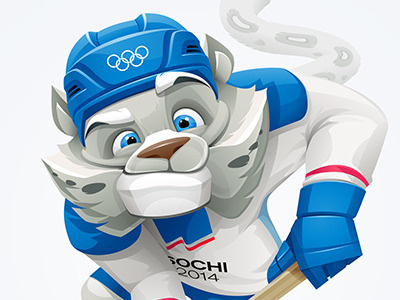 Snow Leopard character hockey leopard mascot olympic sochi 2014 vector