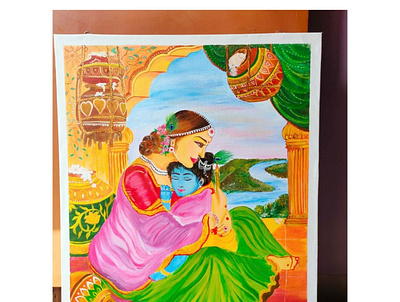 Vaatsalya ❤️-Krishna-Yashoda acrylic client work colors figures kids krishna mom love motherslove oil painting paid work painting traditional vibrant yashoda