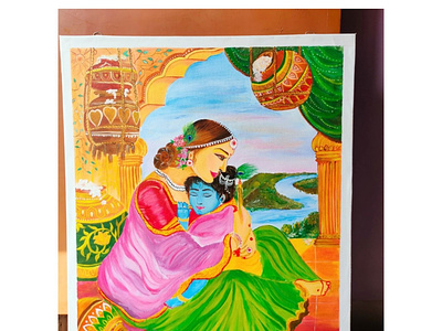 Vaatsalya ❤️-Krishna-Yashoda acrylic client work colors figures kids krishna mom love motherslove oil painting paid work painting traditional vibrant yashoda