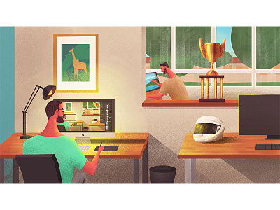 The Working Area character color design illustration office scene