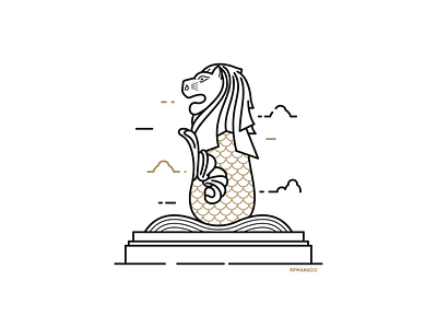 Singapore, Singapore - Merlion architecture city design flat graphic design icon illustration landmark lineart merlion minimalism singapore travel