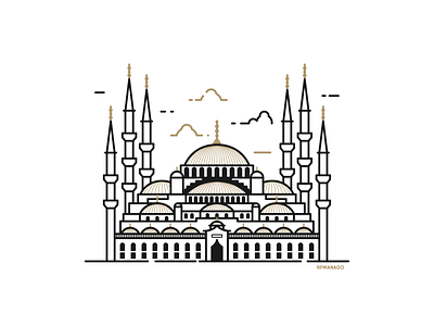 Istanbul, Turkey - Blue Mosque architecture blue mosque city design flat graphic design icon illustration istanbul landmark lineart minimalism travel turkey