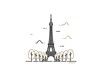 Paris, France - Eiffel Tower architecture city design eiffel tower flat france graphic design icon illustration landmark line art minimal paris travel