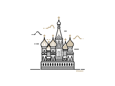 Moscow, Russia - Saint Basil's Cathedral architecture city design flat graphic design icon illustration landmark lineart minimalism moscow russia saint basils cathedral travel