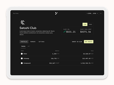 Crypto Investment Club product design ui web