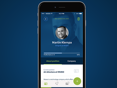 Synced / concept application application blue contacs linkedin profile simple ui ux wezeo