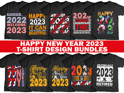 Happy new year and Typography T-shirt designs bundle