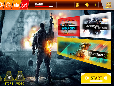 FPS Shooting Game Main Menu adobephotoshop design gameart gamedesign gameui graphic design ui uiuxdesign