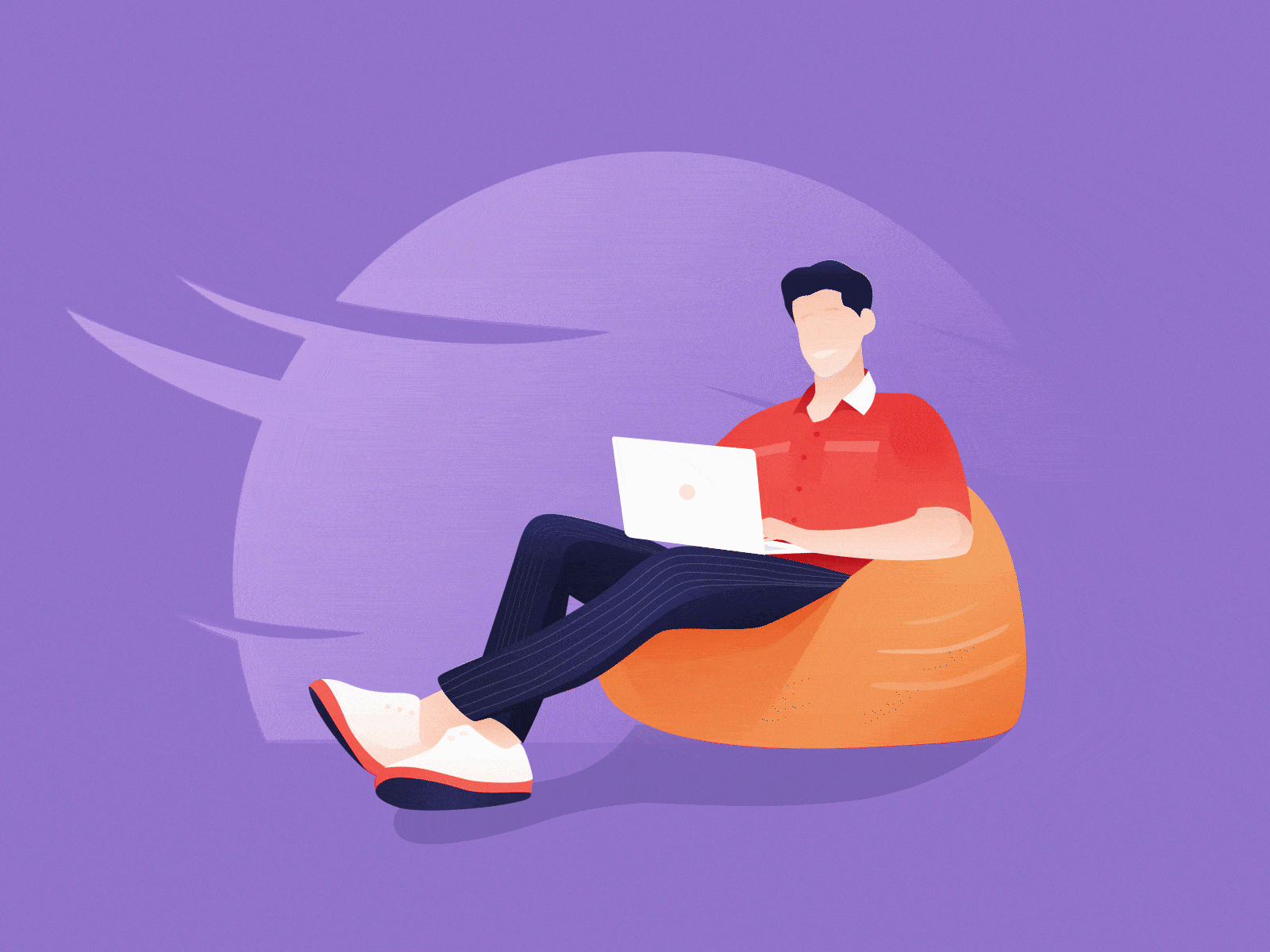 Stick with Email Support animation beanbag blog email illustration nicereply purple shoes support