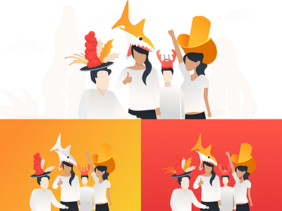 Silly Hats flat hats illustration orange red silly