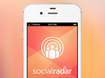 Socialradar app intro iphone orange red screen splash welcome