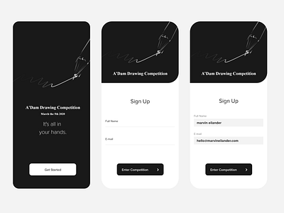 Drawing Competition Sign Up 001 app black clean dailyui dark design drawing illustration light minimal modern sign up sign up page ui user interface userinterface ux white