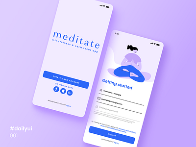 #dailyui 001 – a sign up app screen app concept daily ui dailyui design figma meditation mental heatlth mobile register registration sign up signup ui