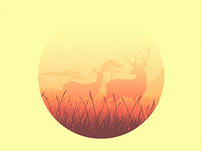 Deer Sunset circle deer illustrator landscape minimal minimalism sunset