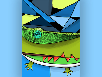 Blue crocodile cubism art cartoon crocodile cubism digital graphic ilustration paint