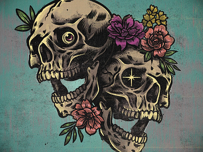 Skull and Flower Illustration Work