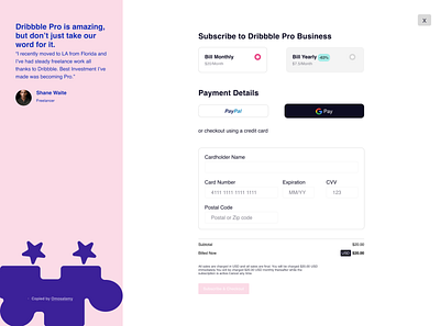 Dribbble Checkout Page