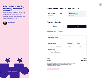 Dribbble Checkout Page