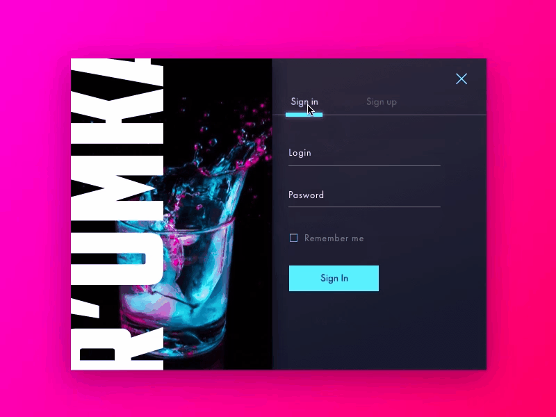 Sign In and Sign Up. Daily UI #001 :) animation dailyui form neon pop up register sign in sign up ui