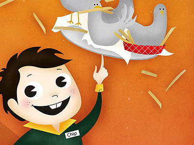French Fry Festival birds boy fries illustration retro seagulls vintage