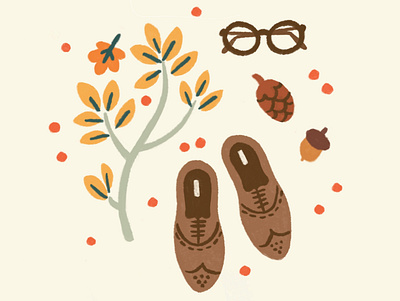 Cozy stuff, love letter to autumn autumn autumn leaves botanical cozy cute art fall forest glasses illustration ipad ipadpro leaves nature nice things pattern procreate shoes warm weather